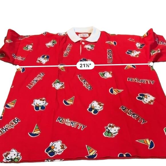 Vintage 8:30 a.m. Bullock's Red Multi Hello Kitty Short Sleeve Polo Shirt Sz L - Picture 10 of 11